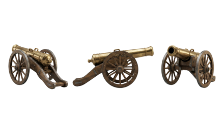 Vintage cannons displayed with isolated transparent background perfect for historical military