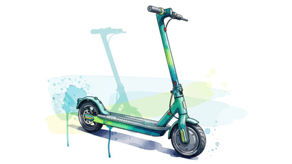 Modern electric scooter with abstract watercolor effect in urban style. © Tukang