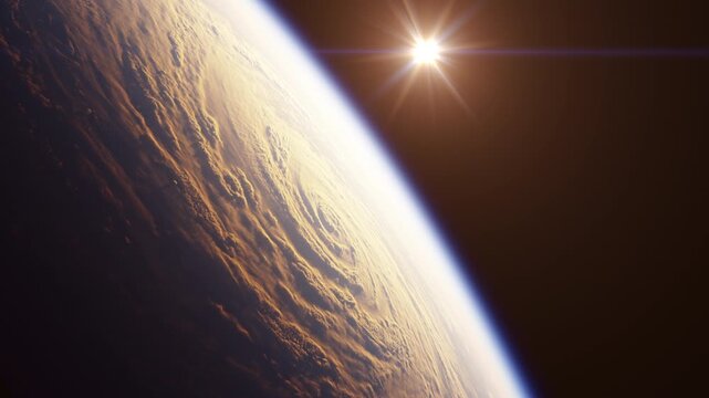 The movement of the Sun over a hurricane passing on Earth. 3d animation. 4k.