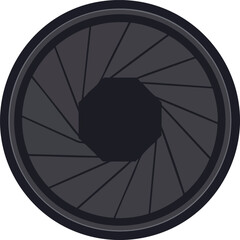 Lens aperture icon with diaphragm blades on white background