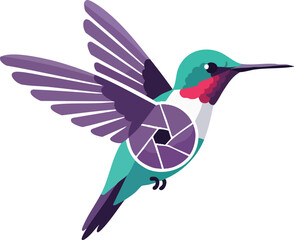 Obraz premium Hummingbird logo with a camera aperture on the bird's abdomen