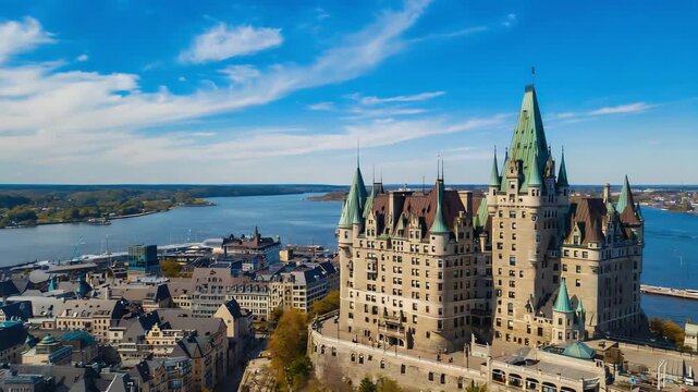 Aerial view of fairmont le chteau frontenac hotel in quebec city on a sunny day