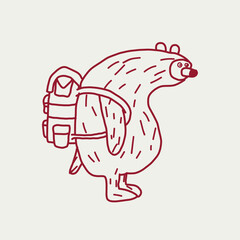 Hand drawn bear using backpack cartoon character illustration
