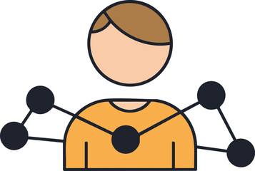 Person with connected nodes representing communication or network.
