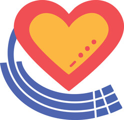 Stylized heart graphic over abstract blue curved lines design