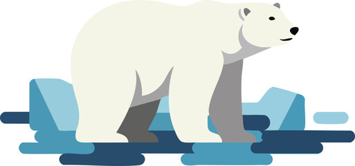 Polar bear on ice floe against a white background illustration