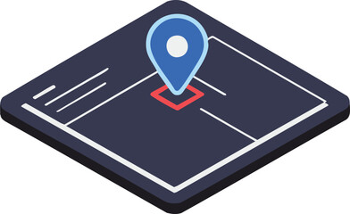 Isometric map illustration with location pin for navigation and travel.