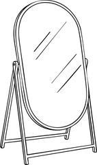 Standing Oval Mirror; black and white line drawing