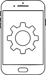 Smartphone with cogwheel icon; settings and technology concept.