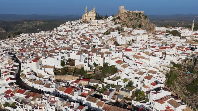 Majestic Olvera: 4K Cinematic Aerial Flyover of the Historic Moorish Castle, Neoclassical Church, and Whitewashed Streets of Andalusia&rsquo;s Capital of Rural Tourism, Spain