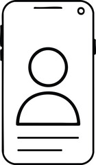 Smartphone with person icon, vector outline on white background