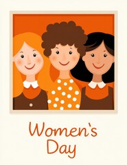 Illustration Of Three Diverse Women In A Frame For Women's Day Celebration And International Holiday Greetings On White Background