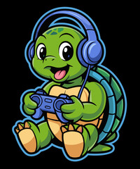 Fototapeta premium Funny Turtle Gamer Gaming Turtles Video Game
