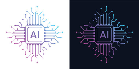 Artificial Intelligence AI Microchip with Neural Circuit Design. Vector Illustration of an AI Processor with Neural Circuitry Representing Machine Learning, Deep Learning and Intelligent Systems