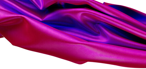 Close up shot of vibrant pink and purple silk fabric texture isolated on white. Perfect for...
