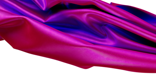 Close up shot of vibrant pink and purple silk fabric texture isolated on white. Perfect for backgrounds, design and art