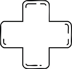 Rounded cross shape with black outlines on white background.
