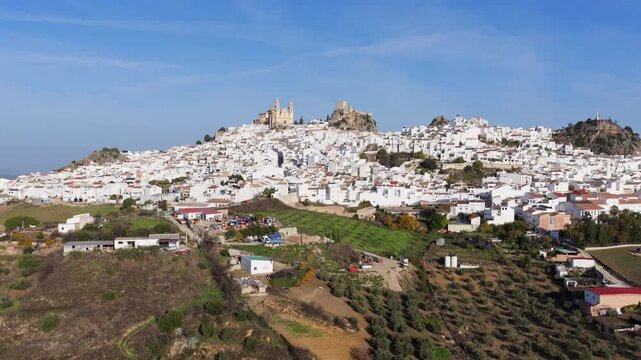 Majestic Olvera: 4K Cinematic Aerial Flyover of the Historic Moorish Castle, Neoclassical Church, and Whitewashed Streets of Andalusia&rsquo;s Capital of Rural Tourism, Spain