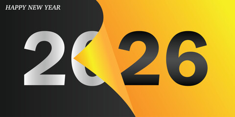Happy New Year 2026 text or typography design for brochure, card, banner. New Year Eve party celebration.