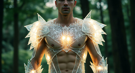 Fantasy Man in Ice Armor with Glowing Energy