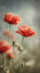 Red Poppy Meadow Vintage Painting AI generative, Generative AI