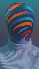 Vibrant head with swirling colors on a turtleneck sweater