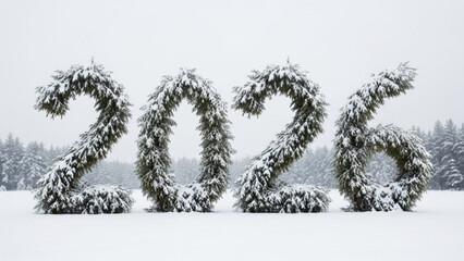 Snowy forest landscape with 2026 numbers made of frosty trees © Nadeem