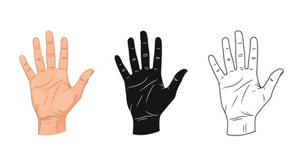 Obraz premium Illustrations of a human hand in varying skin tones and styles