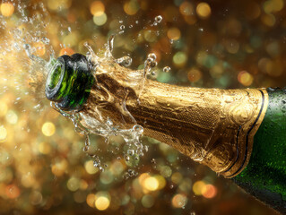 Champagne Bottle Celebration Splash &ndash; AI Generative