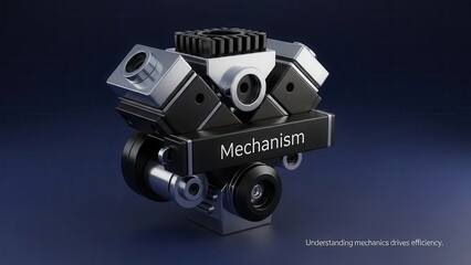 Detailed Mechanical Engine Mechanism on Dark Background