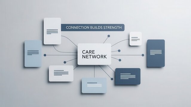 Care network diagram showing connection builds strength - Powered by Adobe