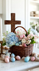 Rustic Easter Basket with Cross &ndash; AI Generative
