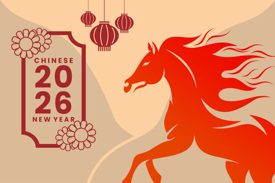 Chinese New Year background illustration with fire horse. Year of the horse zodiac 2026 happy chinese new year lunar china modern background vector design