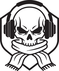 Skull Headphones Shield Emblem &ndash; Edgy Vector Design for Music, Streetwear, LOGO and Gothic Branding. Vector illustration