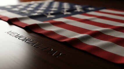 American flag on wooden surface with Memorial Day text