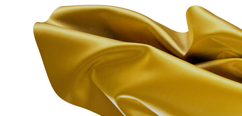 Close up shot of flowing golden fabric against white background. Represents luxury, elegance, and fashion design. Ideal © vegefox.com