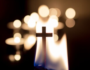 Christian Cross Silhouetted By a Flame of Light
