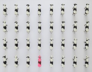 Aerial View of Dairy Cows in Rows Isolated on a White Background