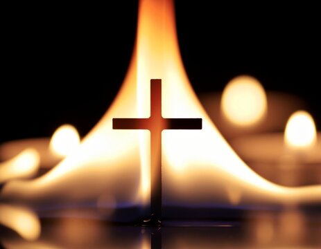 Christian Cross Silhouetted By a Flame of Light