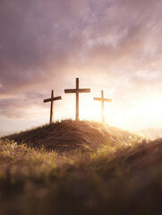 Three Crosses at Sunrise &ndash; AI Generative