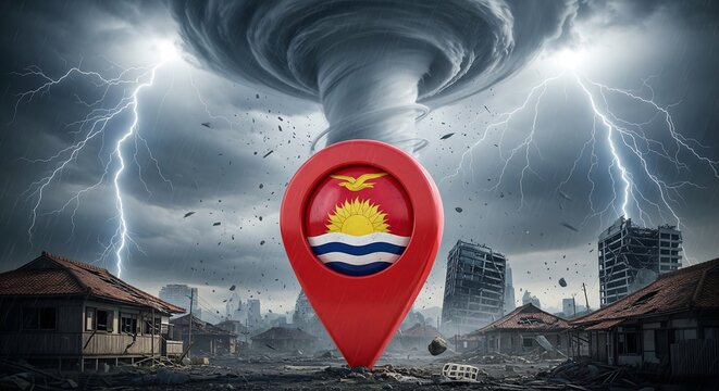 Kiribati flag marks devastated city hit by massive tornado and lightning storm