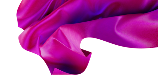 Close-up of a luxurious silk fabric in shades of purple, flowing and draped against a white background. Perfect for eleg