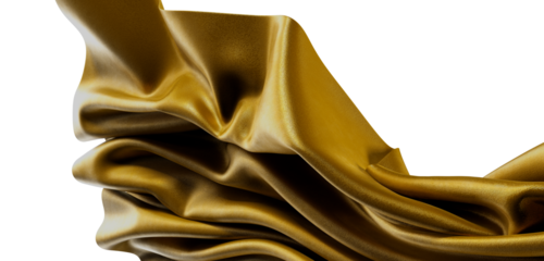 Luxurious golden fabric with graceful waves, perfect for fashion, design, or elegant themes. Isolated against a pristine