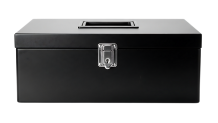 Black Storage Box with Metal Lock and Handle on Flat Surface