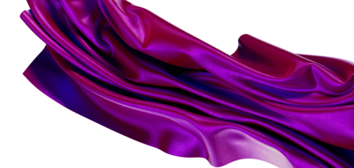 Abstract image of a flowing purple metallic fabric, draped and lit against a white background, perfect for designs.