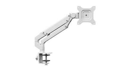 Adjustable White Computer Monitor Mount Arm on Transparent Background