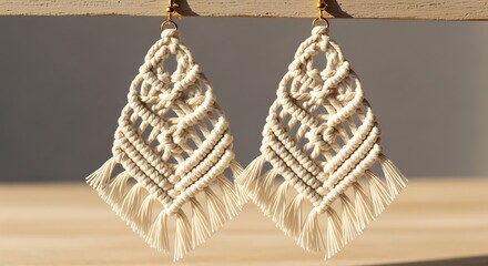 Handmade Macrame Earrings with Intricate Knotwork and Fringe Details.