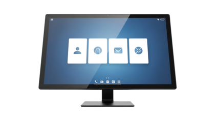Computer Monitor Displaying Email and App Icons in Modern Office Environment