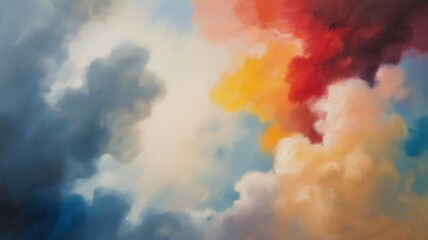 Abstract oil painting of vibrant colorful clouds in a sky with dramatic lighting background blue
