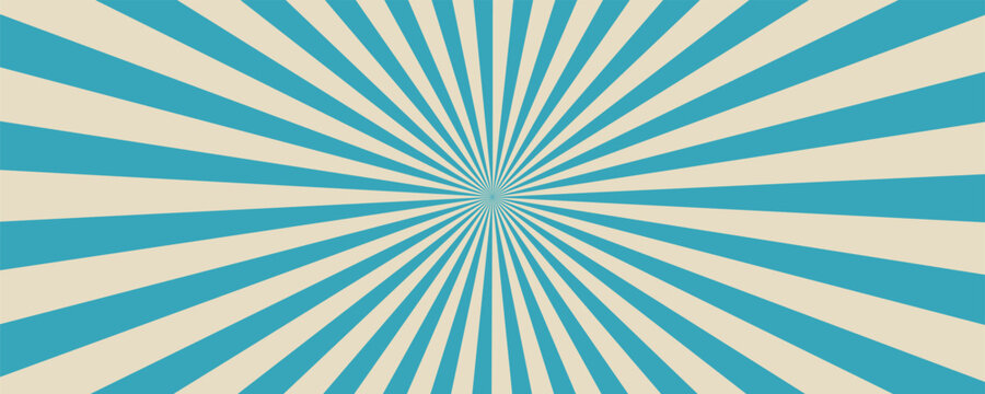 Retro vintage spiral wavy sun rays, blue background pattern, radial spiral stripes, comic ray stripes, grunge texture, circus, carnival, summer background, vector illustration.